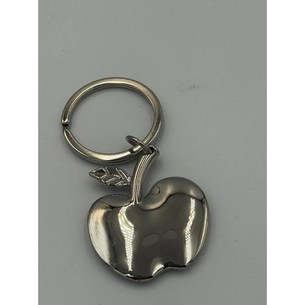 Sheridan Non Tarnish Silver Tone Apple‎ Keychain Teacher Gift High Polish Charm